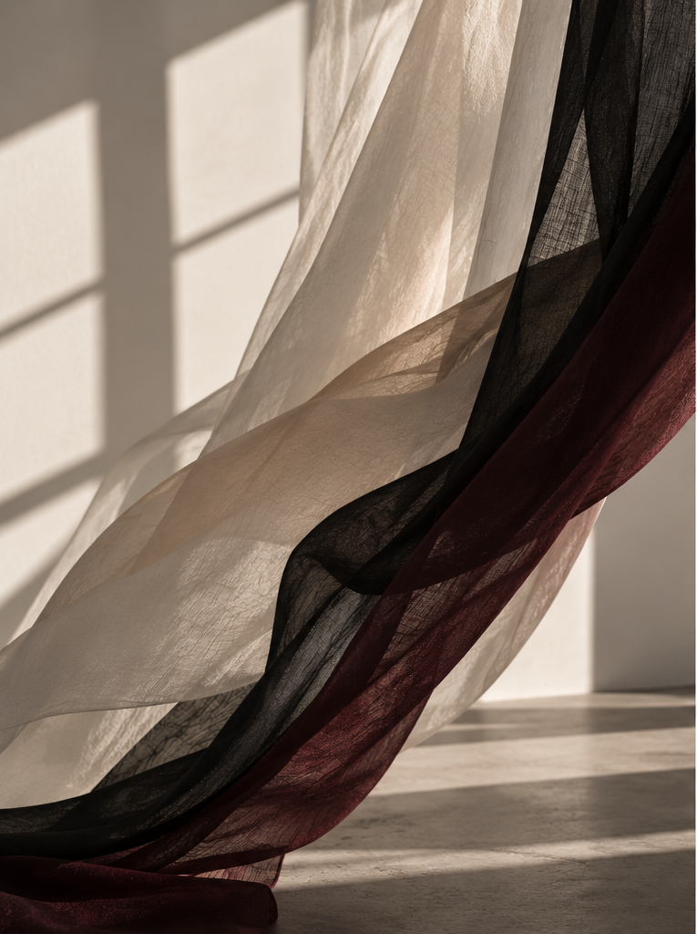 Composición editorial abstracta de textiles en movimiento