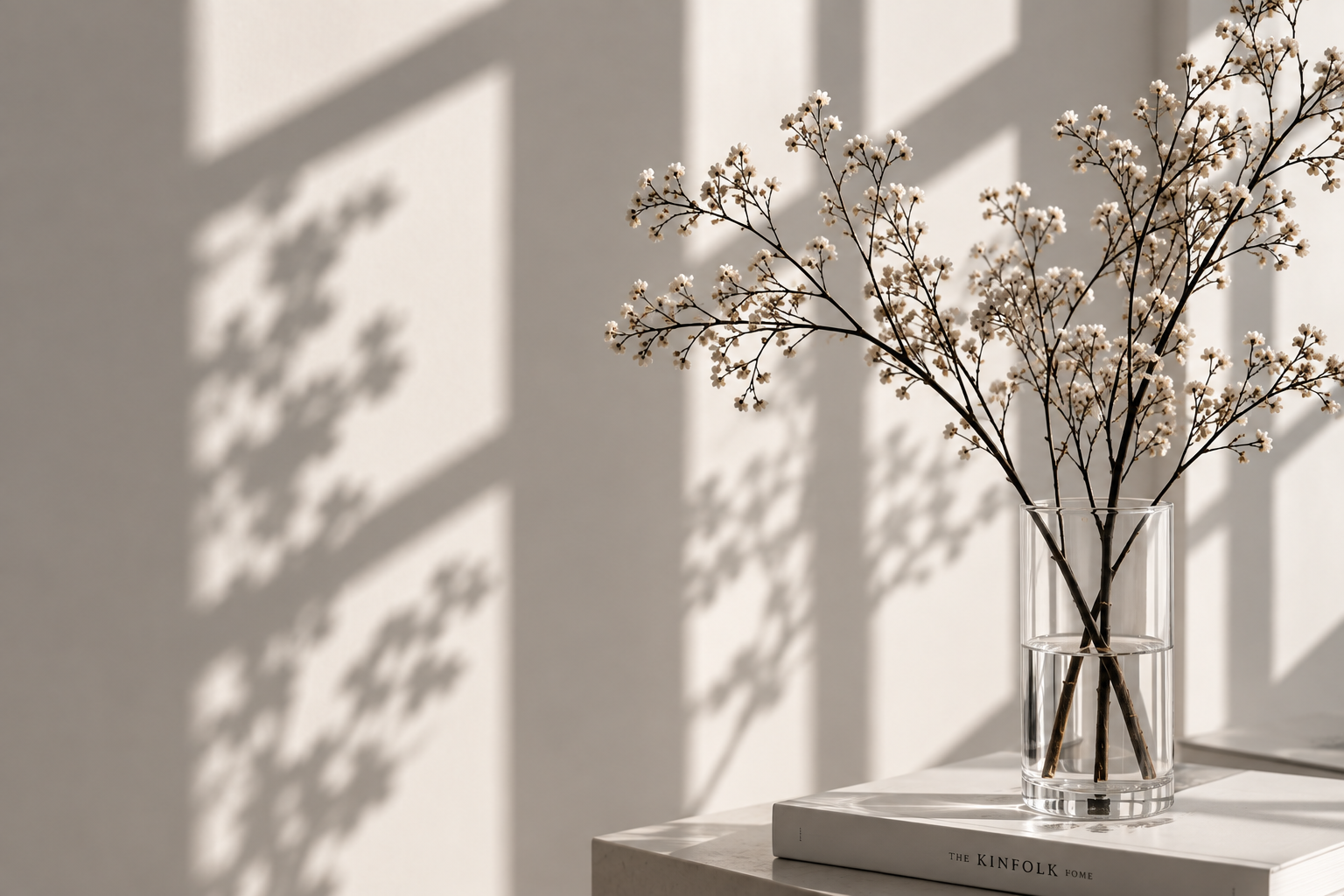 Flores blancas y sombras de luz natural