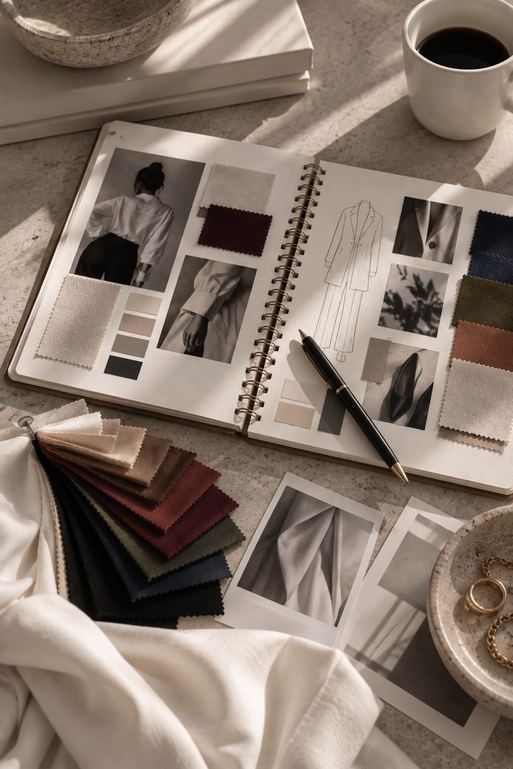 Cuaderno y objetos editoriales sobre una mesa